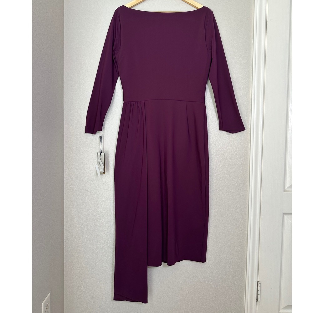 NWT Chiara Boni Cinthia Midi Dress  IT 48 US 12 Plum Purple Draped Cocktail - Picture 2 of 13
